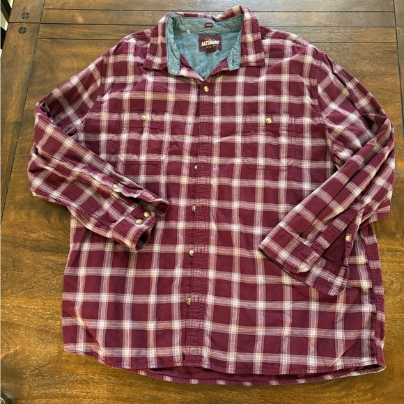 Alesbury Denali Double Cloth Cotton LS Plaid Button Shirt Men 2XL Red Maroon - Picture 1 of 8